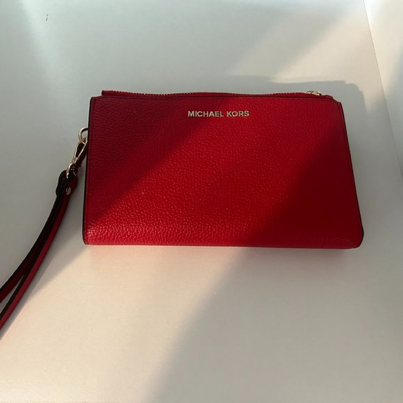 Michael Kors Handbags - Michael Kors Adele Double-Zip Pebble Leather Phone Wristlet